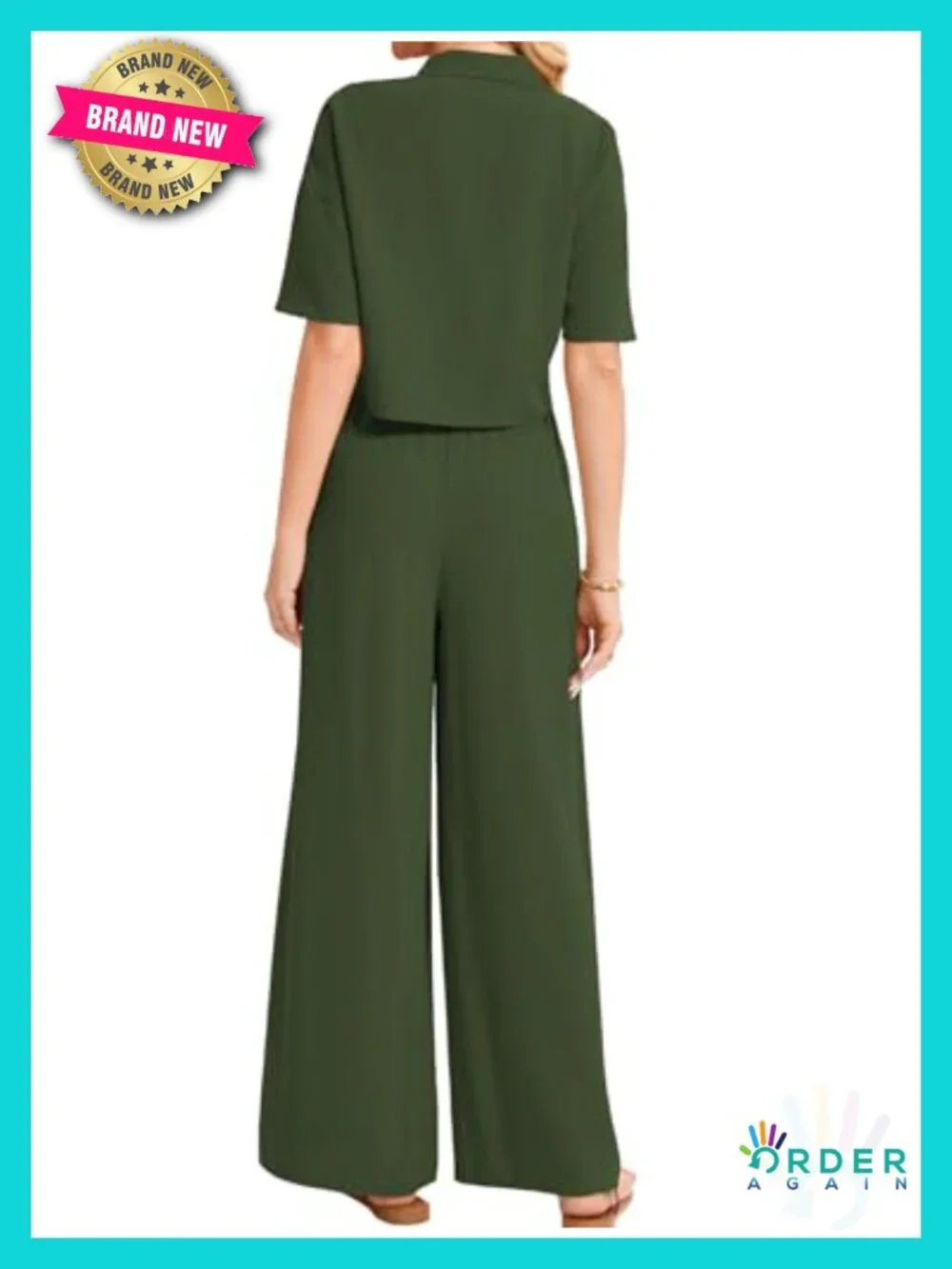 Linen 2 Piece Set Short Sleeve Shirt Wide Leg Pants Business Casual Matching Set